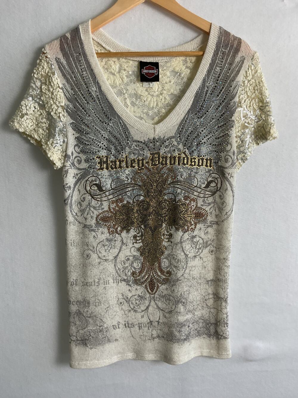 Harley Davidson Y2K Vintage Style Laced Back and Sleeves Top made USA